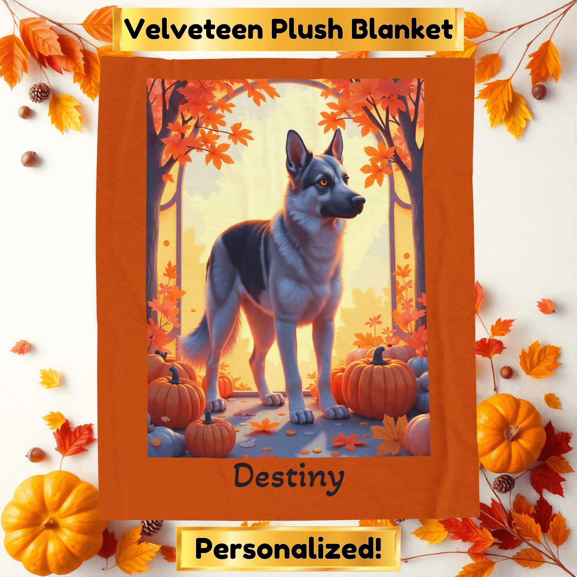 Black and Silver German Shepherd velveteen plush blanket, custom dog throw for GSD owners - MySisterIsASurvivor