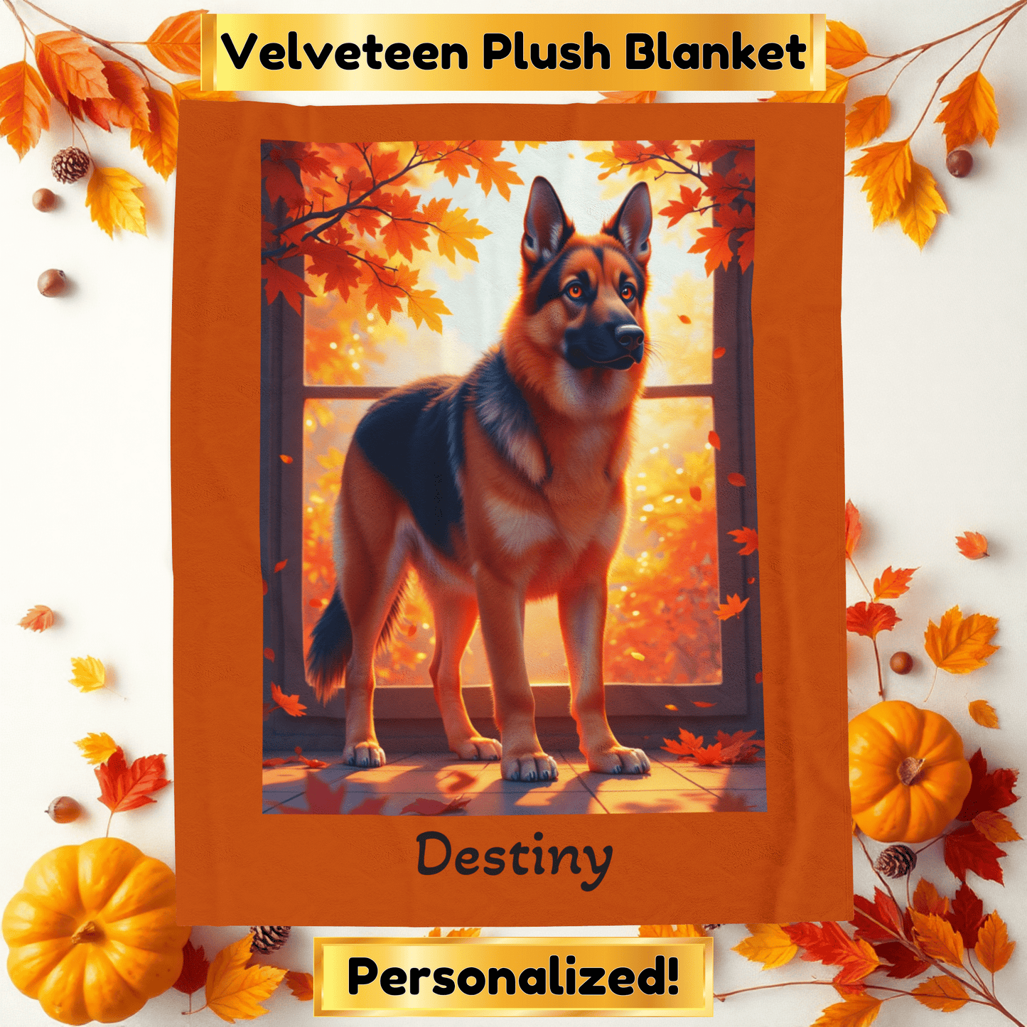 Black and Red German Shepherd velveteen plush blanket, personalized dog throw for GSD parents - MySisterIsASurvivor