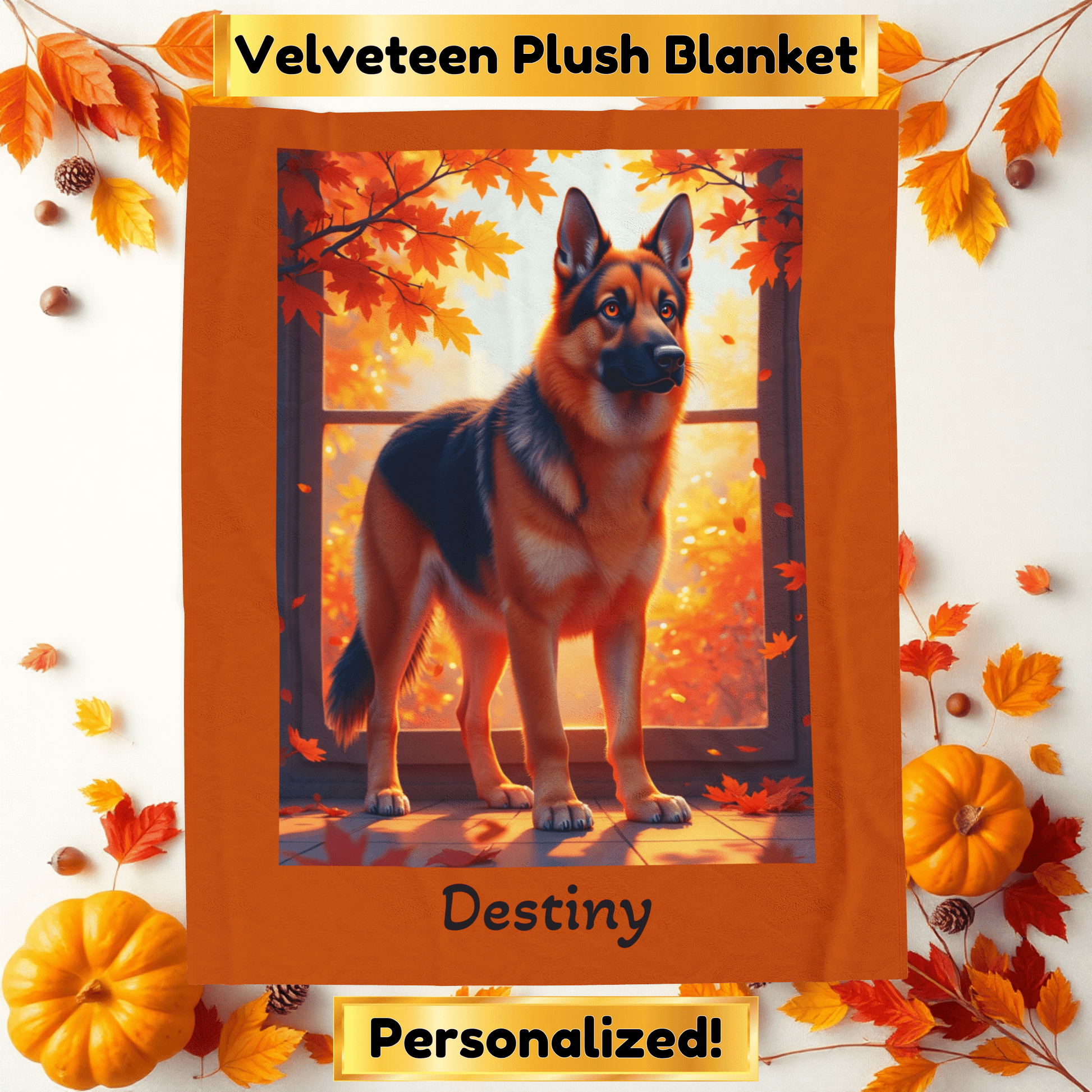Black and Red German Shepherd velveteen plush blanket, personalized dog throw for GSD parents - MySisterIsASurvivor