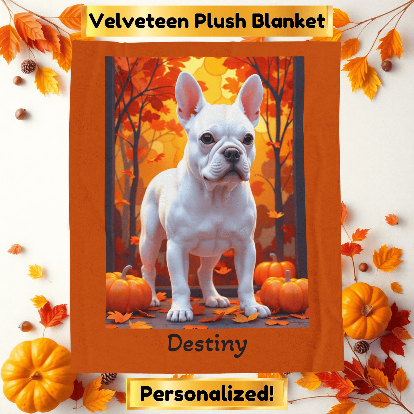 White French Bulldog velveteen plush blanket, plush personalized dog throw for Frenchie fans - MySisterIsASurvivor