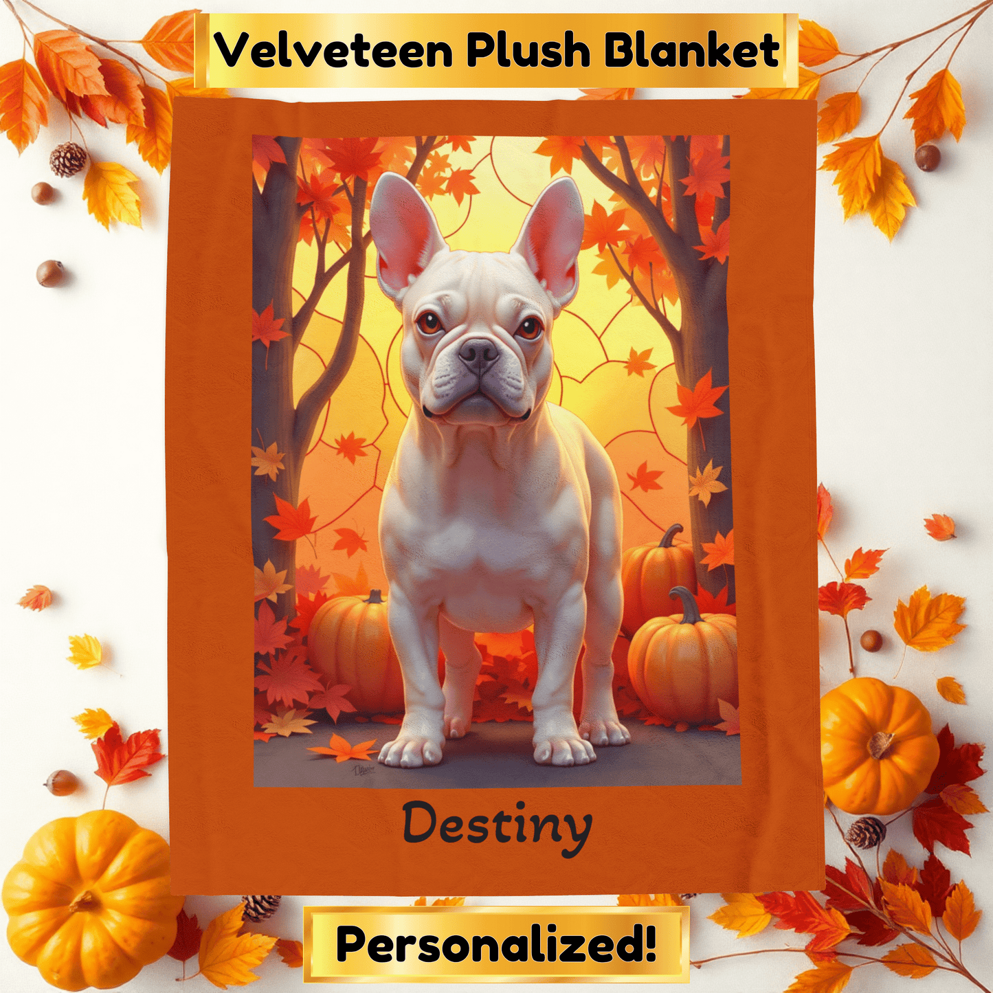 Cream French Bulldog velveteen plush blanket, cozy personalized dog throw for Frenchie owners - MySisterIsASurvivor
