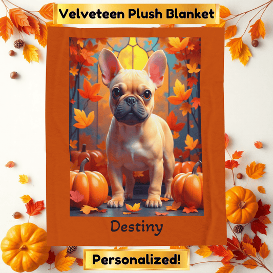 Fawn French Bulldog velveteen plush blanket, plush personalized dog throw for Frenchie parents - MySisterIsASurvivor
