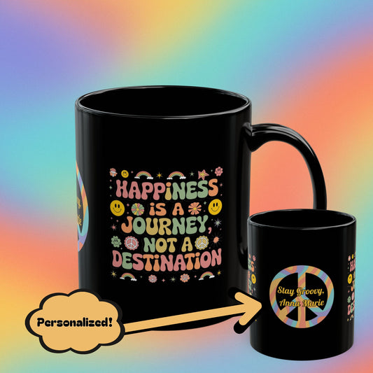Happiness is a Journey retro 70s mental health coffee mug self-care gift - MySisterIsASurvivor