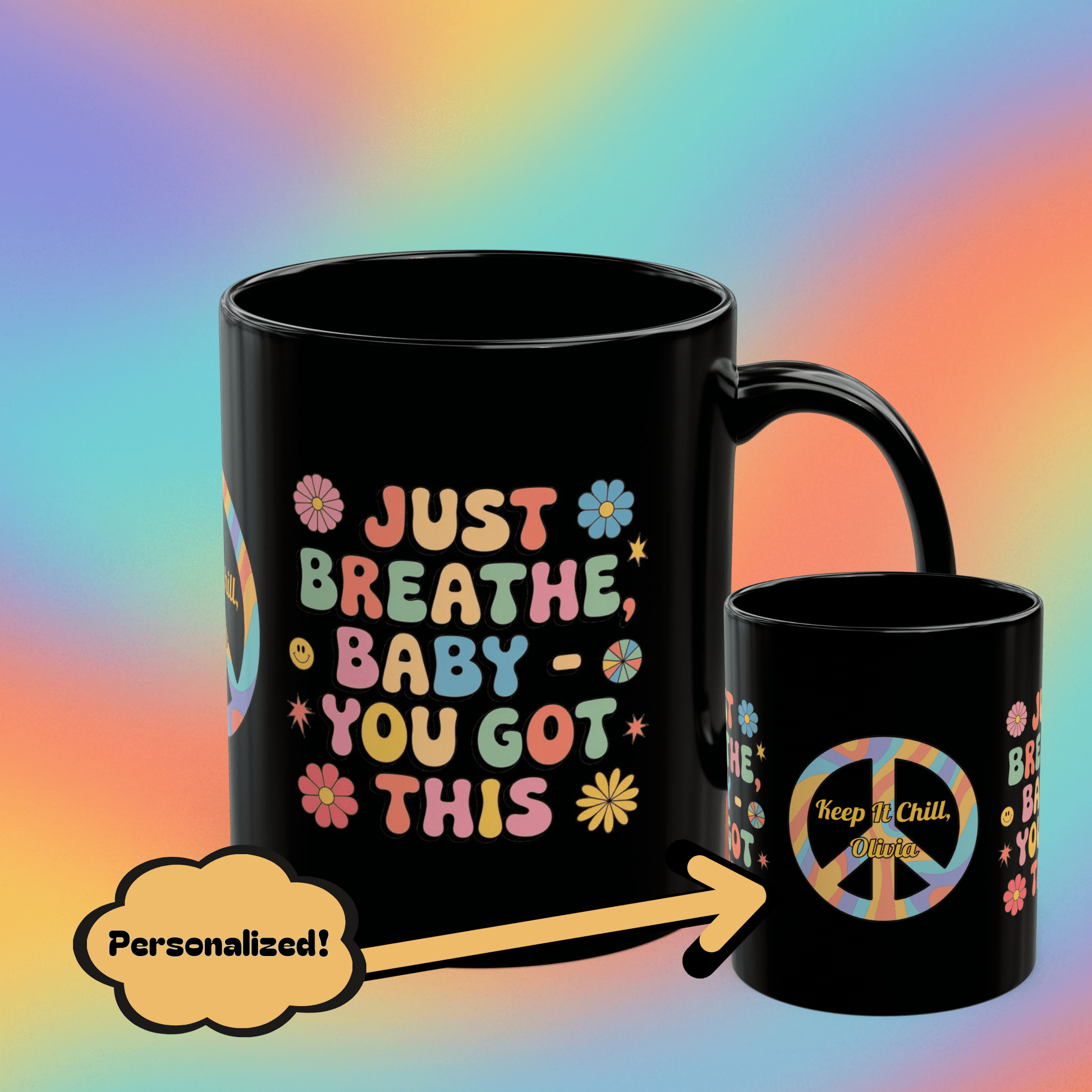 Just Breathe, Baby You Got This 70s Mental Wellness Coffee Mug, Self-Care Gift - MySisterIsASurvivor