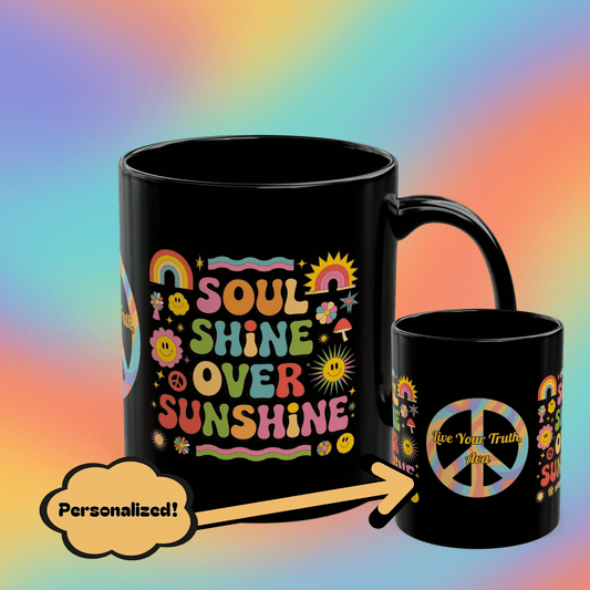 Soul Shine Over Sunshine retro 70s mental health coffee mug, positive self-care gift - MySisterIsASurvivor