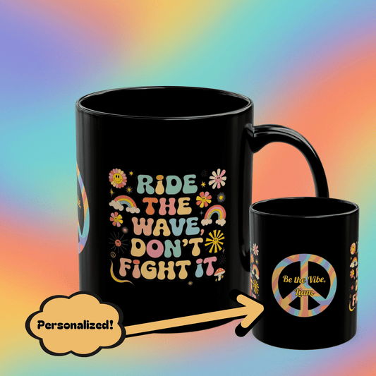 Ride the Wave Don’t Fight It retro mug, 70s mental wellness coffee cup and affirmation gift - MySisterIsASurvivor