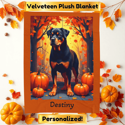 Black and Tan Rottweiler velveteen plush blanket, warm personalized dog throw for Rottie families - MySisterIsASurvivor