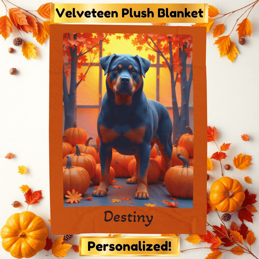 Blue Rottweiler Velveteen Plush Blanket Custom with Name, Cozy Dog Art Throw for Loyal Rottie Fans - MySisterIsASurvivor