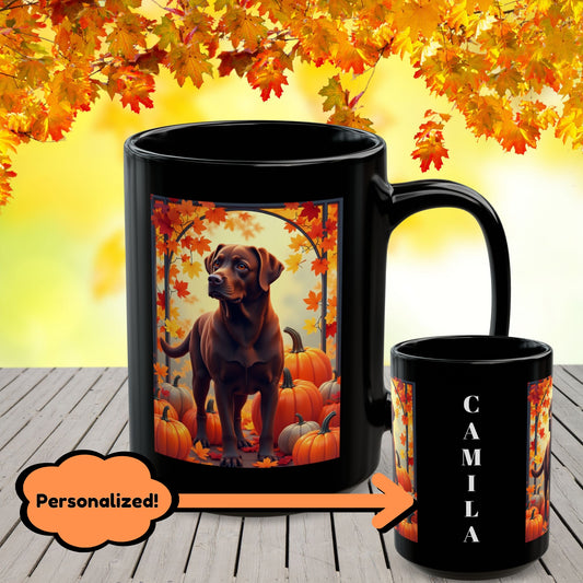 Chocolate Labrador autumn mug, personalized coffee cup for lab lovers, cozy fall gift - MySisterIsASurvivor