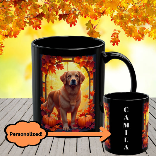 Dark Golden Retriever autumn mug, personalized coffee cup, custom dog lover fall drinkware - MySisterIsASurvivor