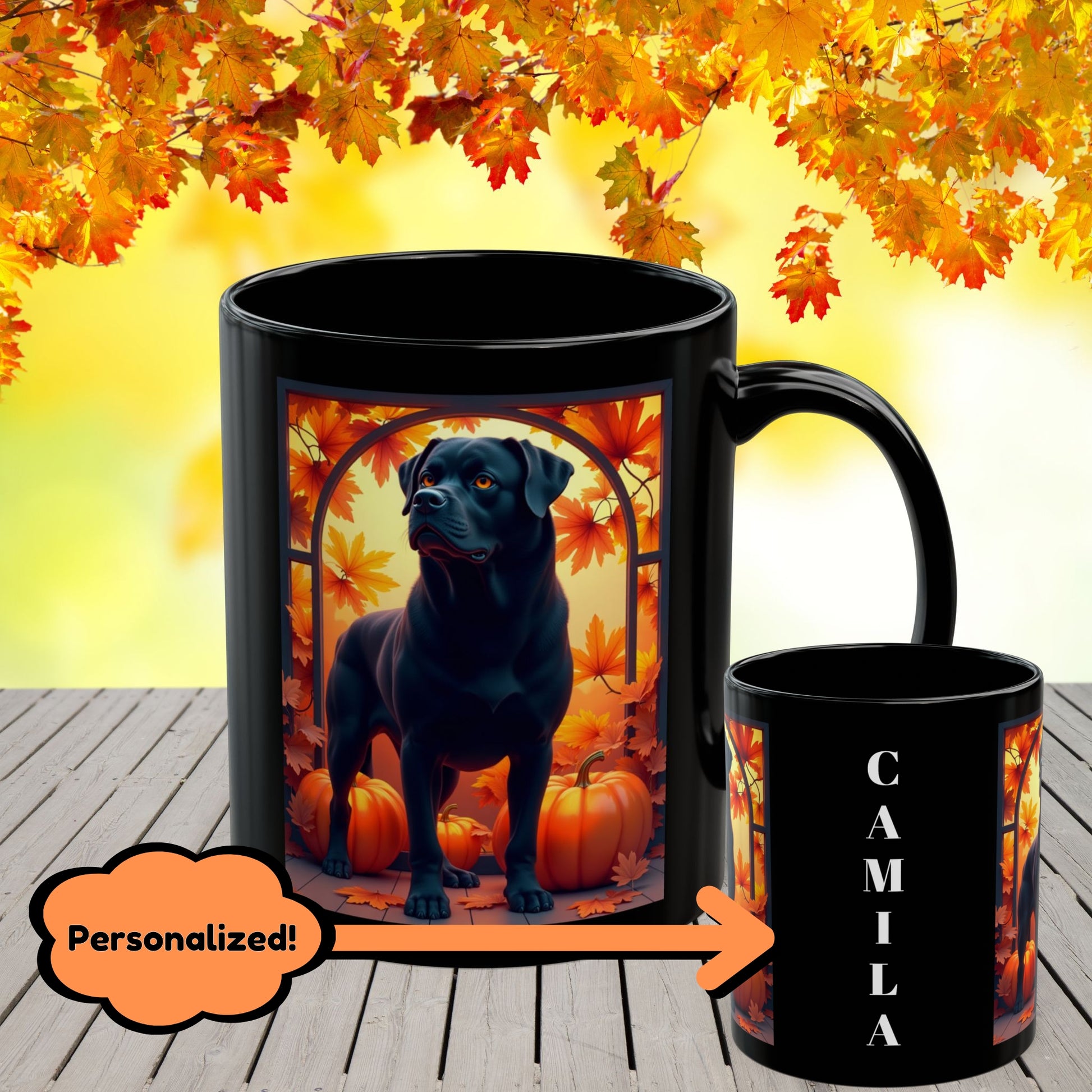 Rottweiler Black - Personalized autumn coffee mug, dog lover gift for Rottweiler fans