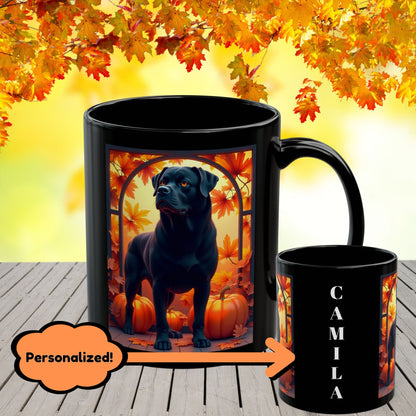 Rottweiler Black - Personalized autumn coffee mug, dog lover gift for Rottweiler fans