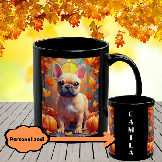 Fawn French Bulldog Autumn Black Mug - Cute autumn dog lover coffee cup gift