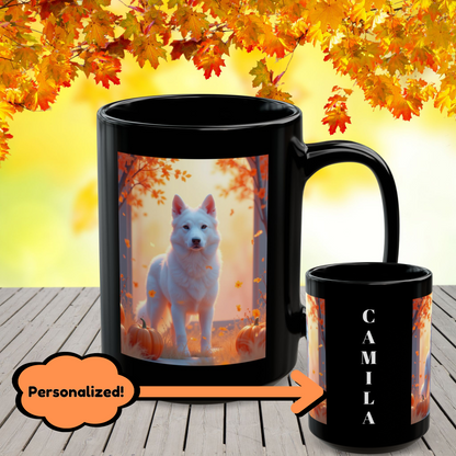 White German Shepherd Autumn Custom Coffee Mug - Personalized Fall Dog Gift for Coffee & Tea Moments
