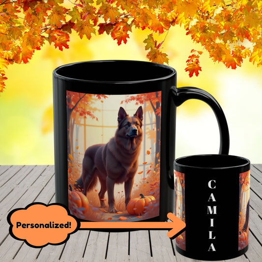 German Shepherd Liver - Autumn personalized mug, custom dog lover coffee cup for GSD enthusiasts