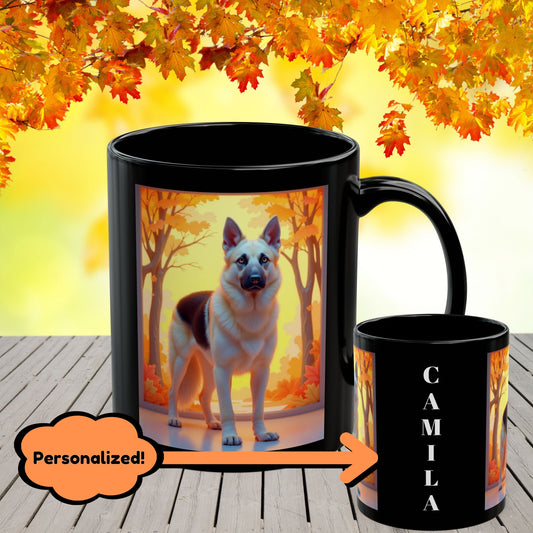 Black & Cream German Shepherd Autumn Personalized Mug - Custom Dog Lover Gift for Fall Coffee