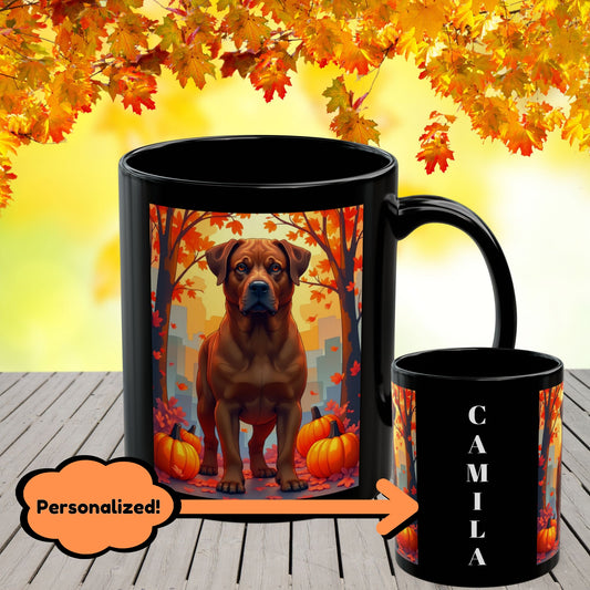 Rottweiler Red - Autumn coffee mug, custom seasonal dog lover gift for Rottie fans