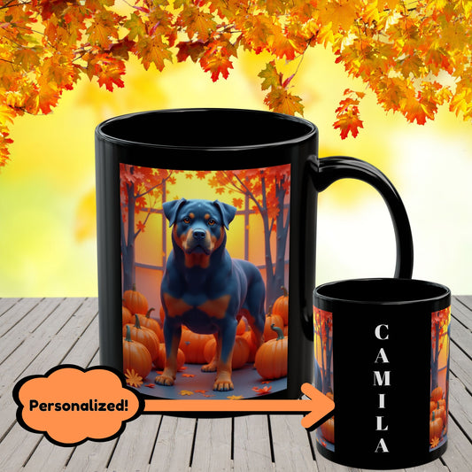 Rottweiler Blue - Autumn coffee mug, custom fall dog lover gift for Rottweiler fans