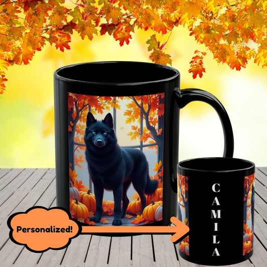Black Siberian Husky (Blue Eyes) fall mug, custom coffee cup for Husky owners and pet parents