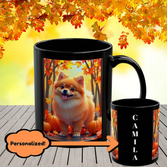 Pomeranian Orange - Personalized autumn coffee mug, cozy fall dog cup for Pomeranian parents