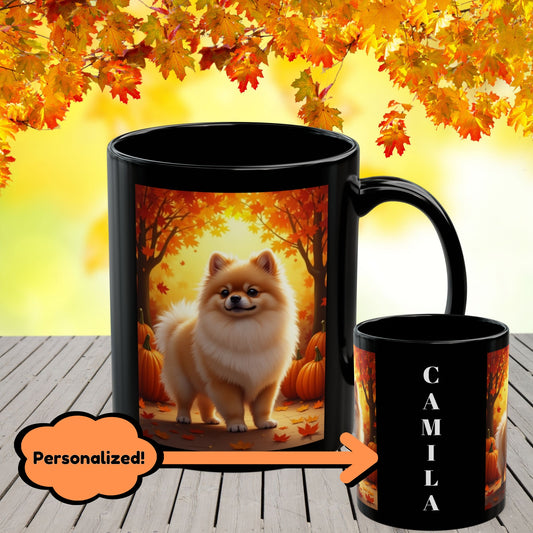 Cream Sable Pomeranian autumn coffee mug, personalized dog parent gift for cozy fall sipping