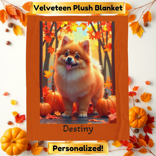 Orange Pomeranian velveteen plush blanket, cozy pet parent throw blanket, fluffy soft dog lover home accent