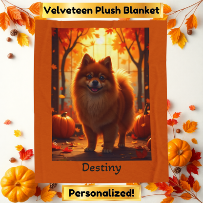 Red Pomeranian velveteen plush blanket, cozy throw blanket for pet parents, soft home decor accent dog gift