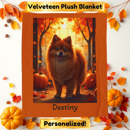 Red Pomeranian velveteen plush blanket, cozy throw blanket for pet parents, soft home decor accent dog gift