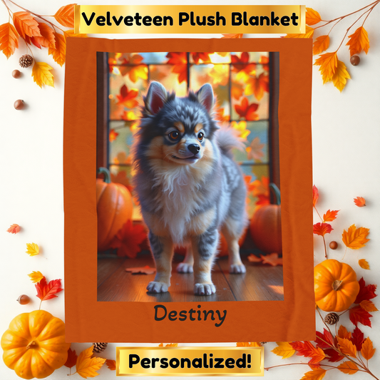 Blue Merle and Tan Pomeranian velveteen plush blanket, cozy dog throw blanket for pet owners and home decor