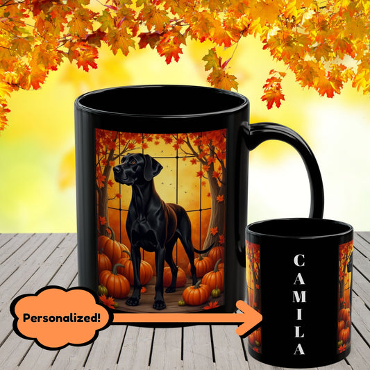Great Dane Black - Autumn coffee mug, personalized dog lover fall drinkware for Great Dane owners