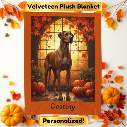 Fawn Great Dane velveteen plush blanket, soft plush throw, custom gift for Great Dane owners