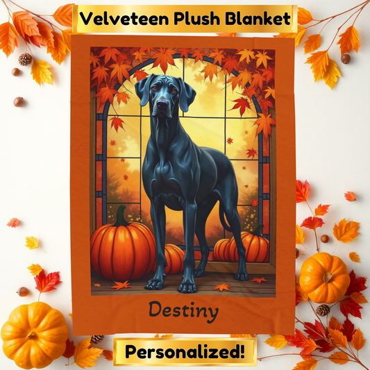 Blue Great Dane velveteen plush blanket, warm soft dog throw, custom gift for Great Dane parents