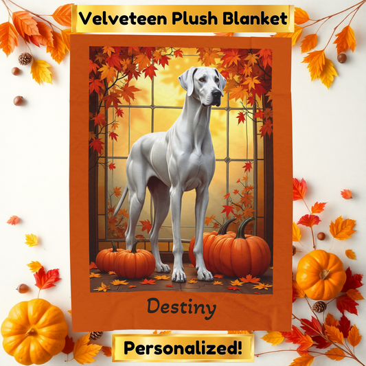 White Great Dane velveteen plush blanket, soft plush throw, personalized gift for Great Dane enthusiasts