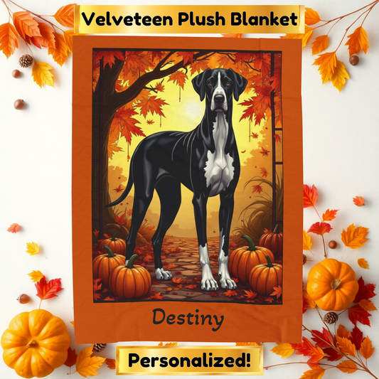 Mantle Great Dane velveteen plush blanket, cozy plush dog throw, custom gift for gentle giant fans
