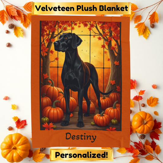 Black Great Dane velveteen plush blanket, cozy soft throw, personalized gift for dog lovers and Dane fans