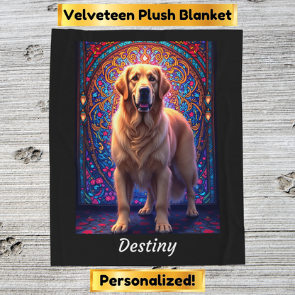 Golden Retriever Light Cream Coat Personalized Velveteen Plush Blanket, Dog Lover Throw Gift