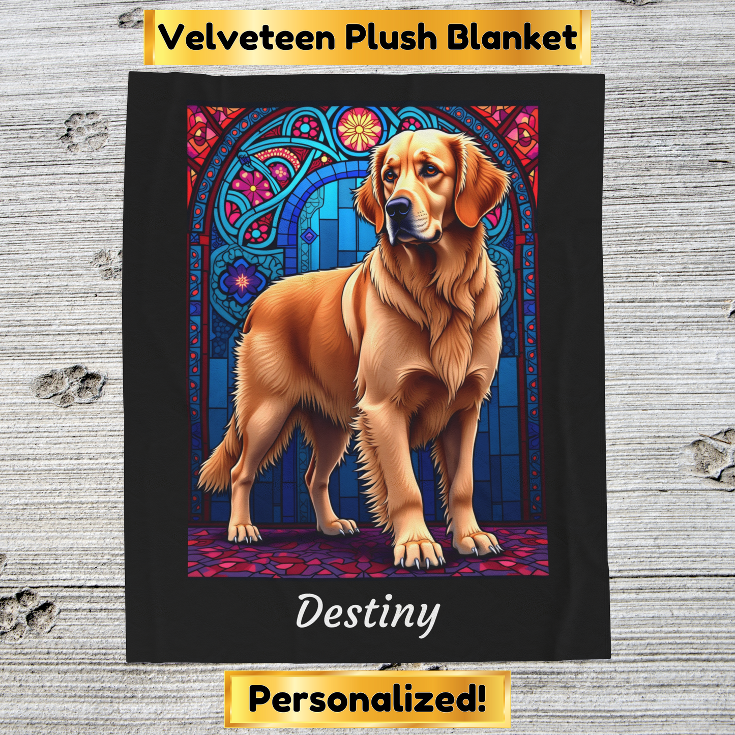 Golden Retriever Light Coat Personalized Velveteen Plush Blanket, Custom Dog Lover Gift Throw