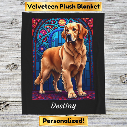 Golden Retriever Light Coat Personalized Velveteen Plush Blanket, Custom Dog Lover Gift Throw
