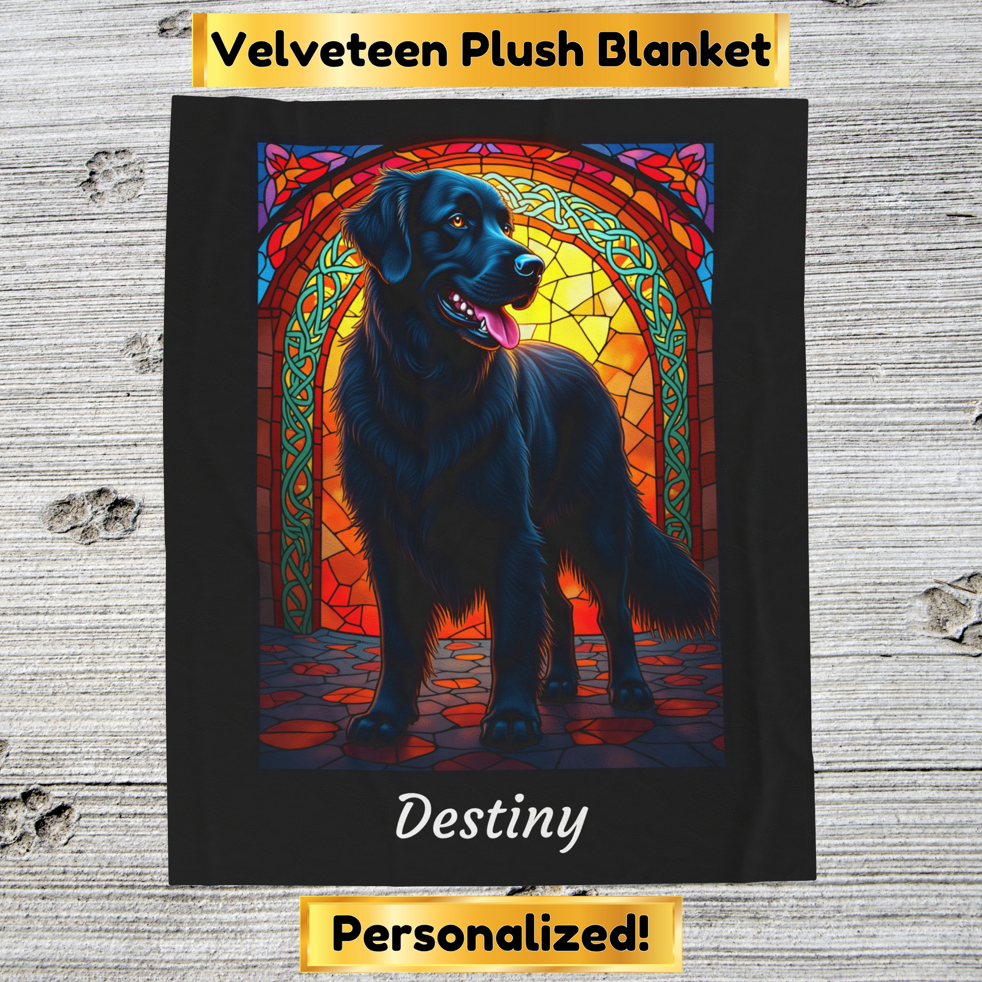 Golden Retriever Black Coat Personalized Velveteen Plush Blanket, Custom Dog Lover Throw for Humans