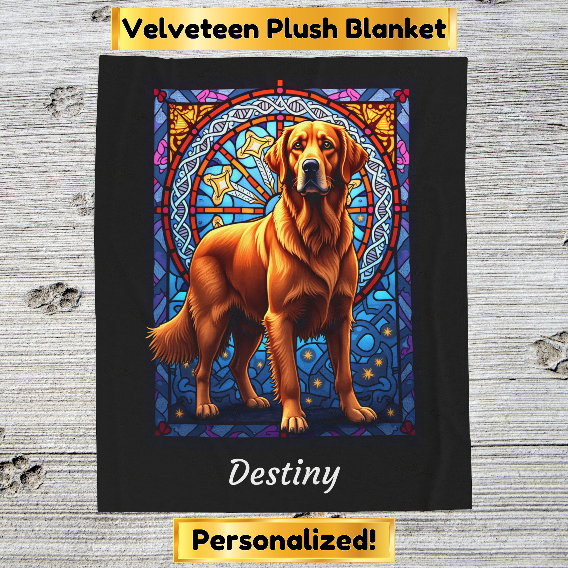 Golden Retriever Red Coat Personalized Velveteen Plush Blanket, Artistic Dog Throw, Personalized Gift