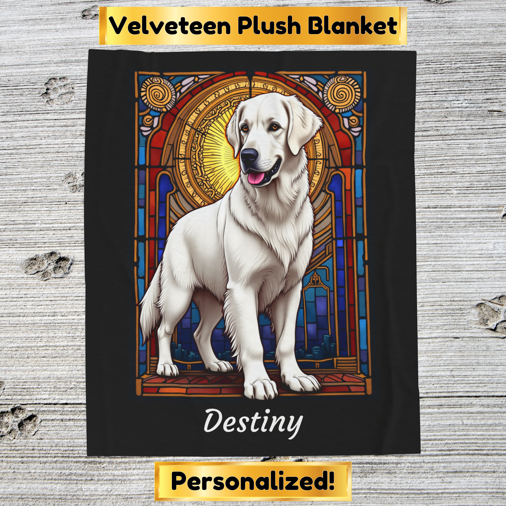 Golden Retriever White Coat Personalized Velveteen Plush Blanket, Custom Dog Lover Throw for Humans