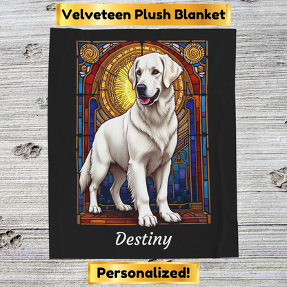 Golden Retriever White Coat Personalized Velveteen Plush Blanket, Custom Dog Lover Throw for Humans