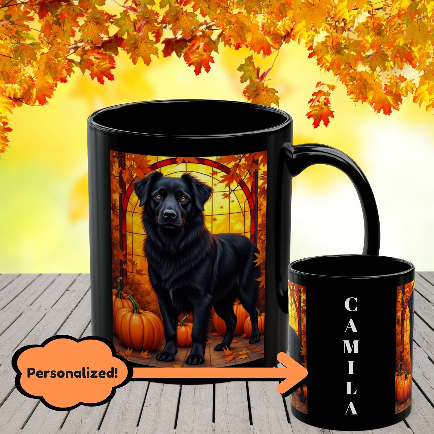 Australian Shepherd Black - Autumn coffee mug, custom herding dog lover gift for dog moms and dads