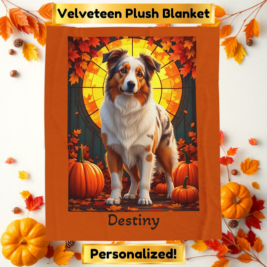 Australian Shepherd Red Merle Coat Velveteen Blanket, Personalized Dog Throw, Custom Herding Breed Gift