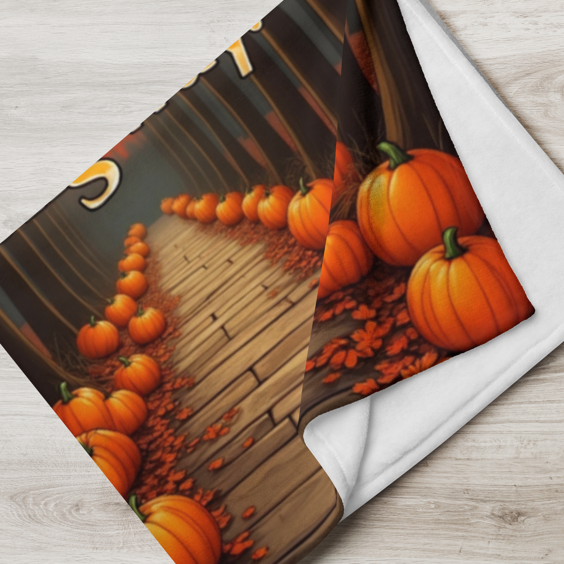 Soft fall blanket with quote “A Little Gratitude Goes a Long Way,” cozy autumn mindfulness design in warm tones.