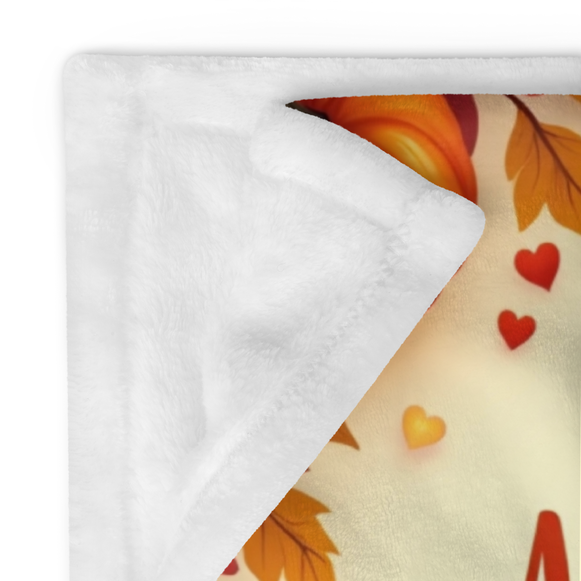 Thanksgiving blanket with “Autumn Peace & Thankful Hearts,” warm fall colors, peaceful cozy design.