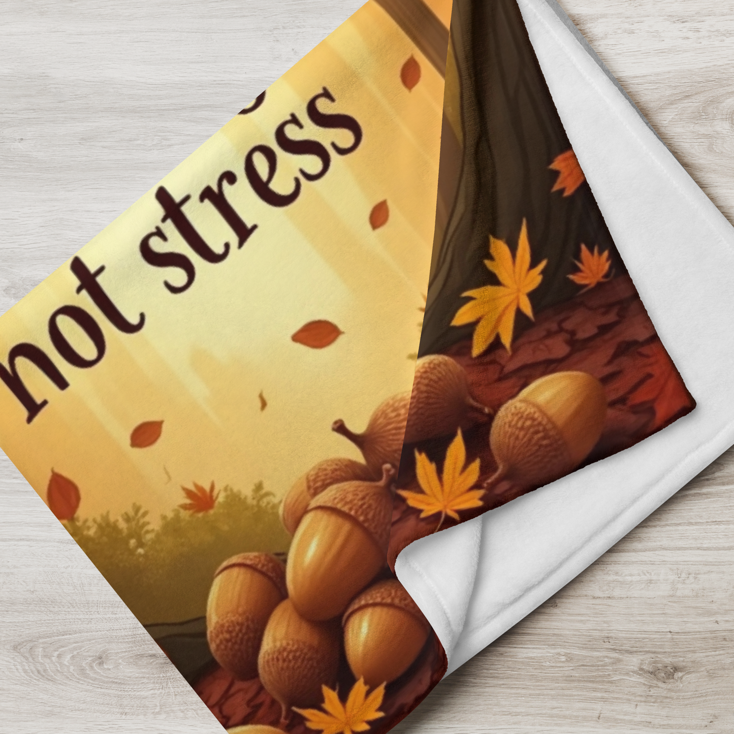 Autumn blanket with “Count Blessings, Not Stress,” gratitude-inspired mindfulness design for Thanksgiving.