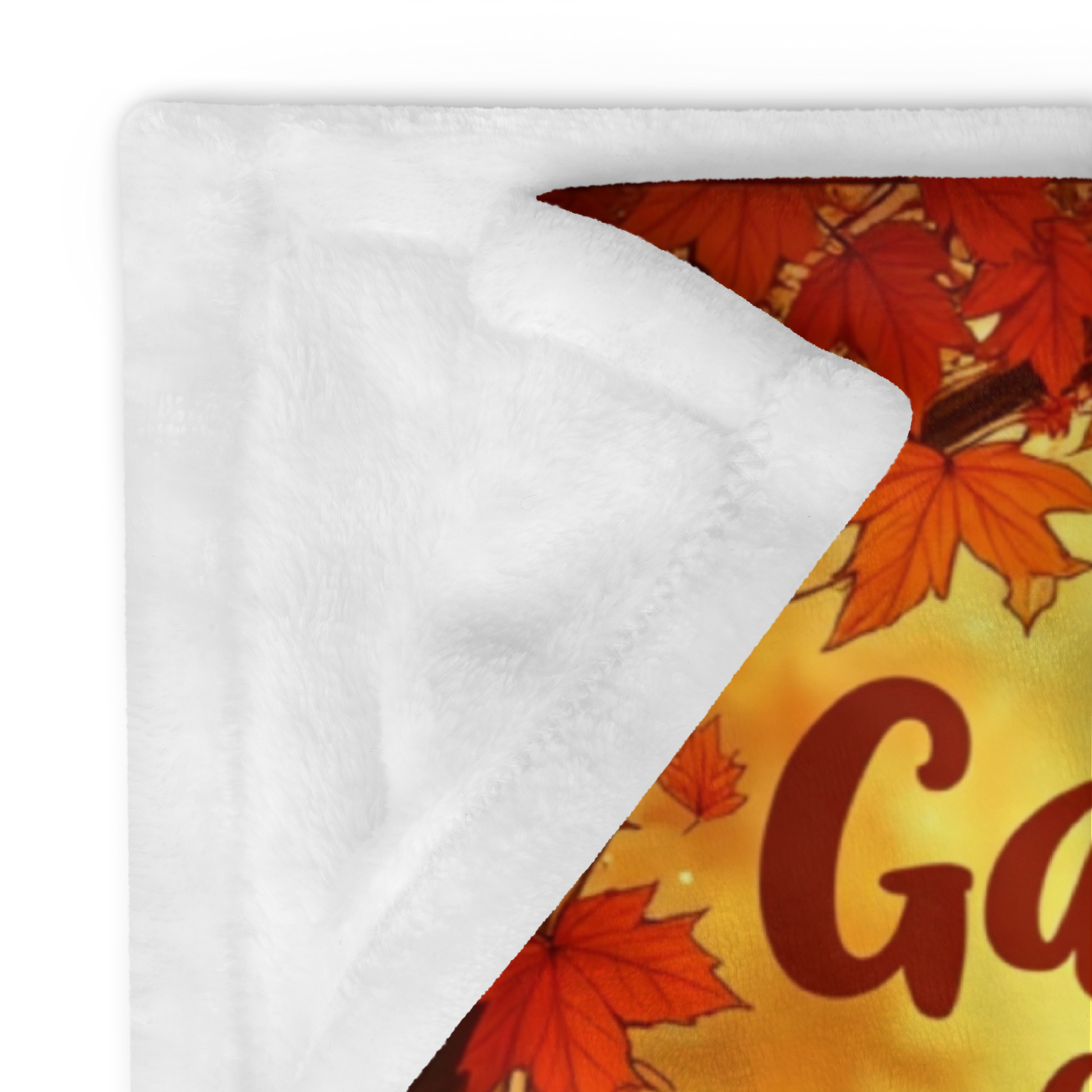 Cozy blanket with “Gather Love, Release Worry,” peaceful fall-themed design promoting calm and gratitude.