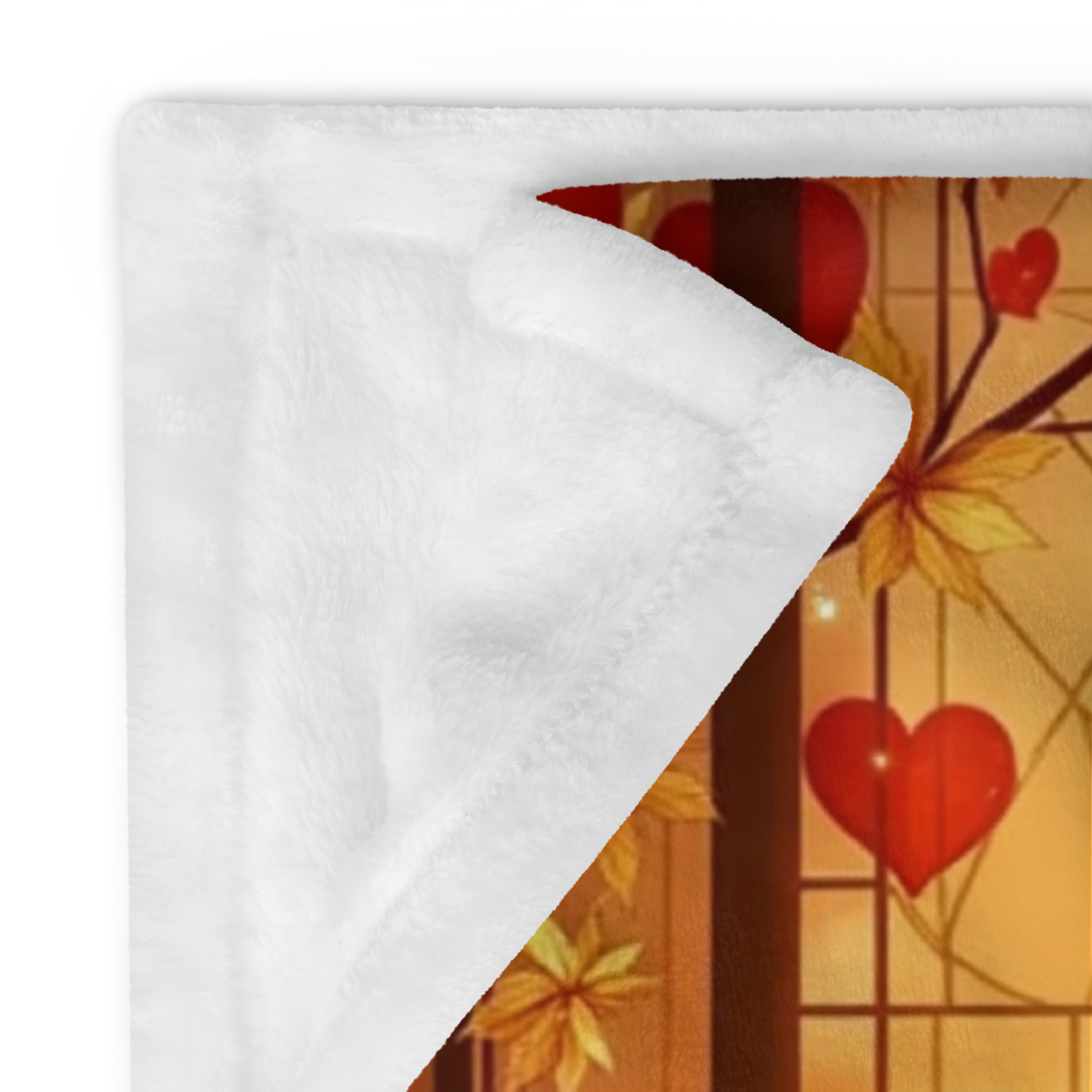 Warm blanket with “Grateful Hearts Are Peaceful,” Thanksgiving gratitude design in soft autumn hues.
