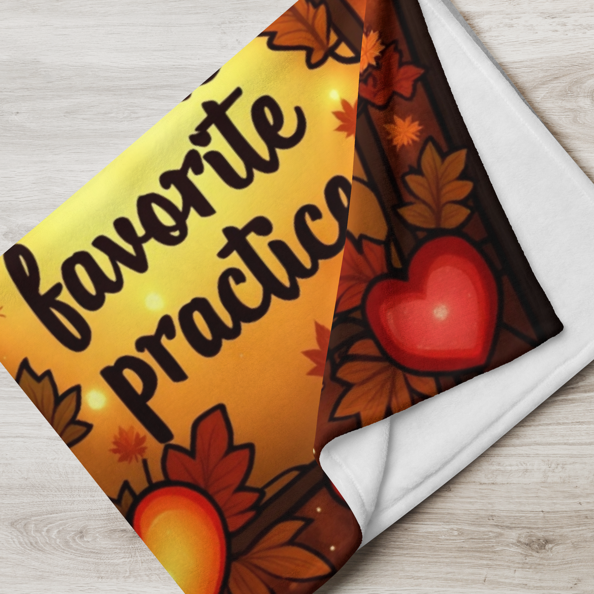 Mindful fall blanket with “Gratitude Is the Heart’s Favorite Practice,” warm calming tones and fall décor.